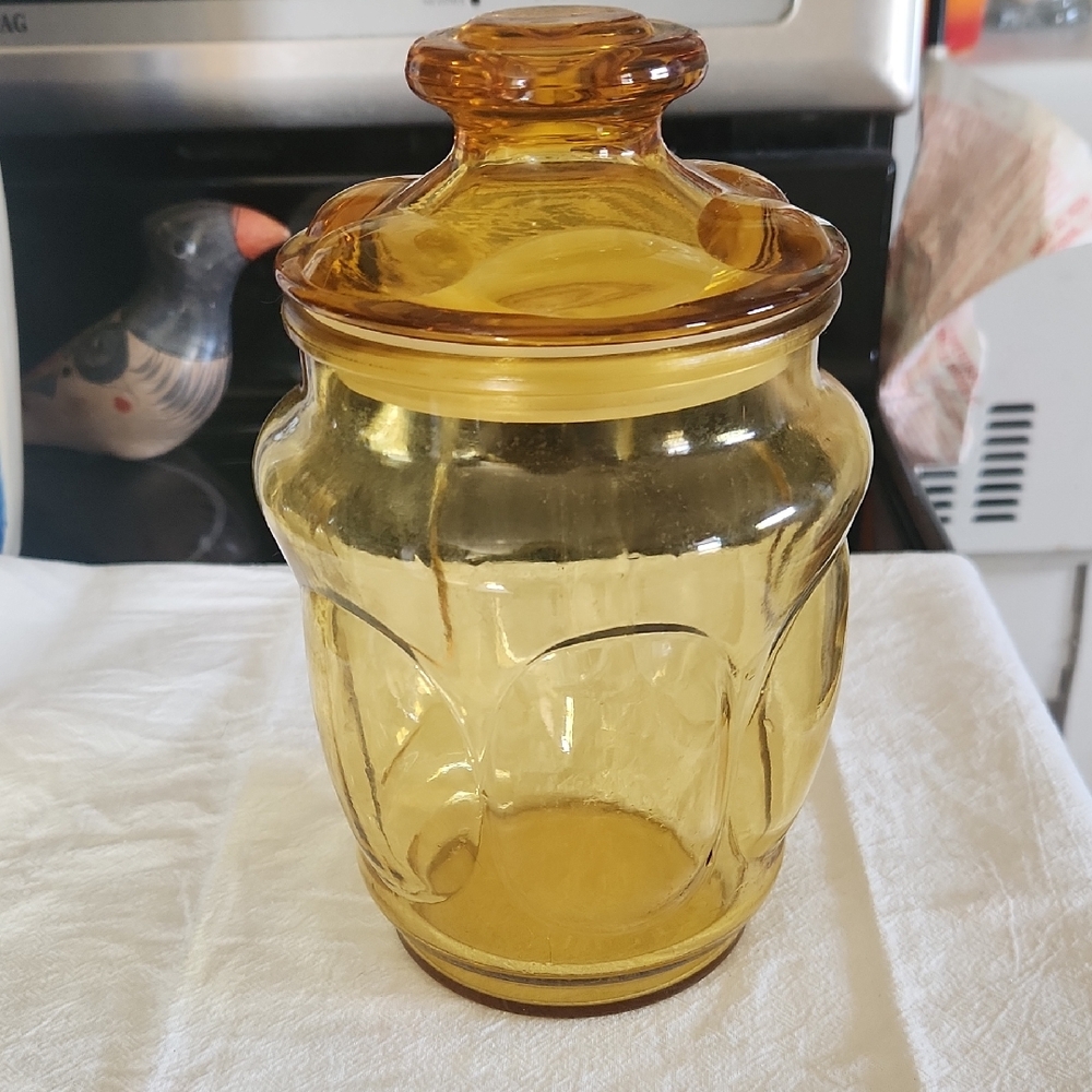 Vintage Amber Glass Biscuit Jar